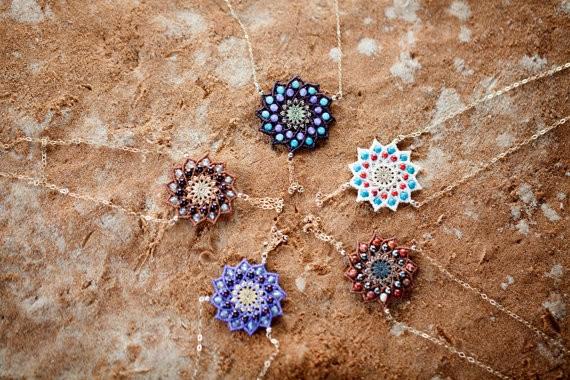 Macrame &amp; Crystals 12 Sided Mandala Necklace - Floral Fawna