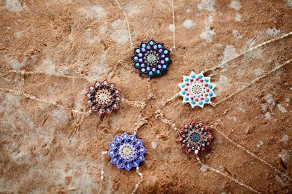 Macrame &amp; Crystals 12 Sided Mandala Necklace - Floral Fawna