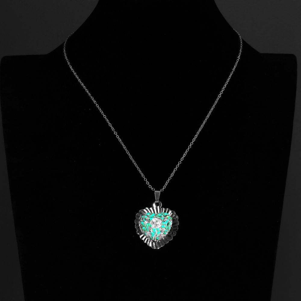 Magical Glow In The Dark Heart Flower Necklace - Floral Fawna