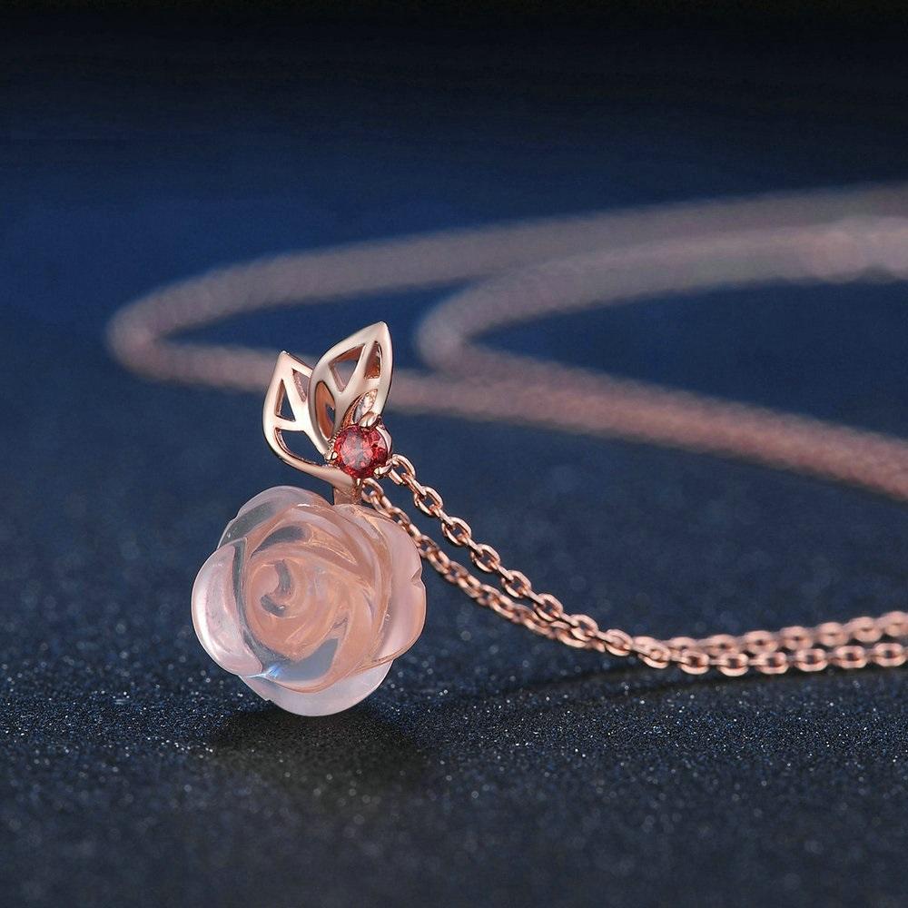 Majestic Rose Quartz &amp; Garnet Necklace - Floral Fawna