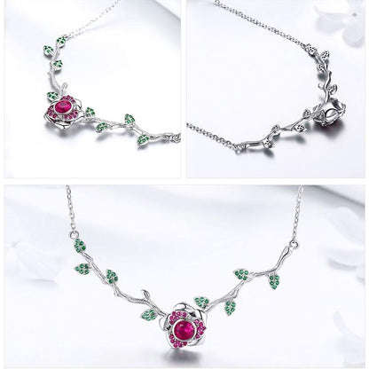 Majestic Rose Silver Necklace - Floral Fawna