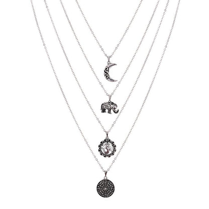 Moon Elephant Multilayer Necklace - Floral Fawna