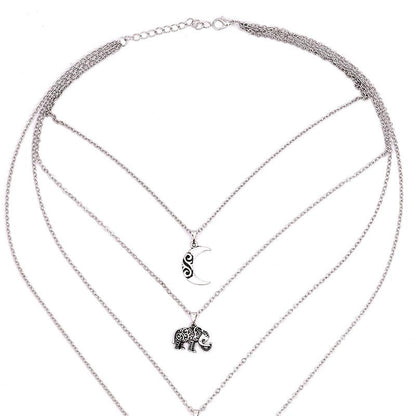 Moon Elephant Multilayer Necklace - Floral Fawna