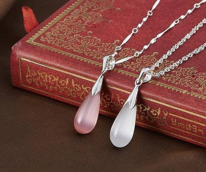 Moonstone &amp; Rose Quartz Water Drop Necklace - Floral Fawna