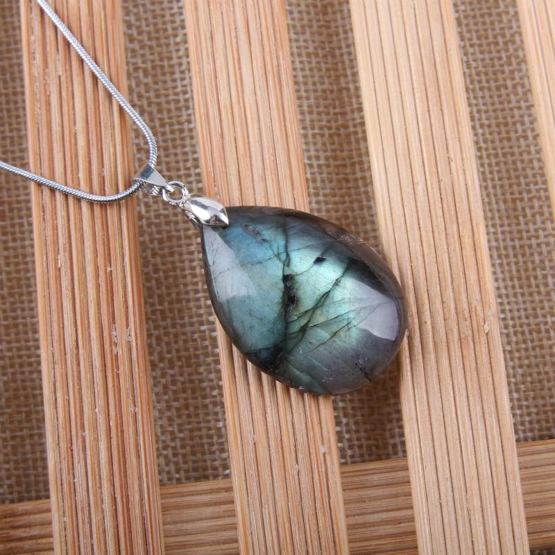 Natural Labradorite Stainless Steel Necklace - Floral Fawna