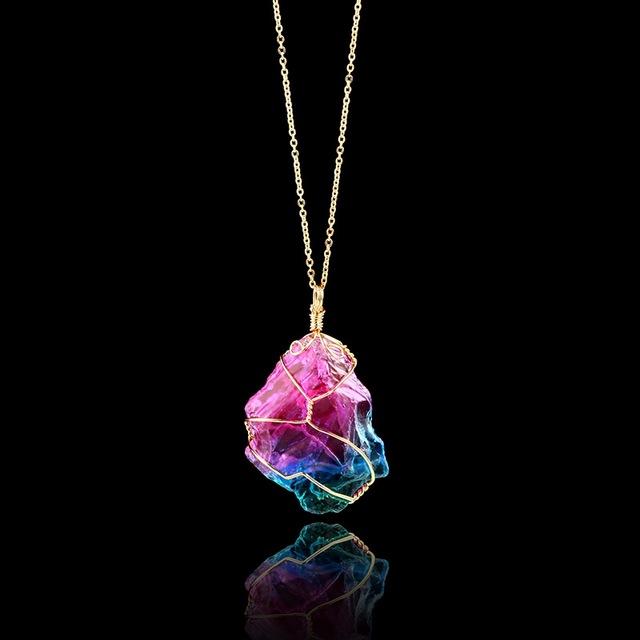 Natural Shape Rainbow Stone Necklace - Floral Fawna