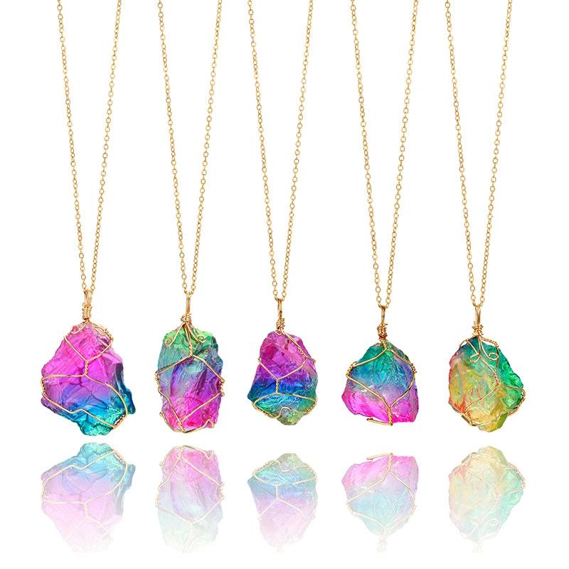 Natural Shape Rainbow Stone Necklace - Floral Fawna