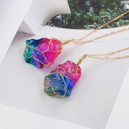 Natural Shape Rainbow Stone Necklace - Floral Fawna