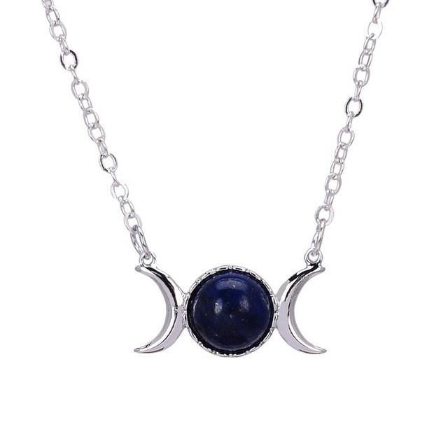 Natural Stone Triple Moon Goddess Necklace - Floral Fawna