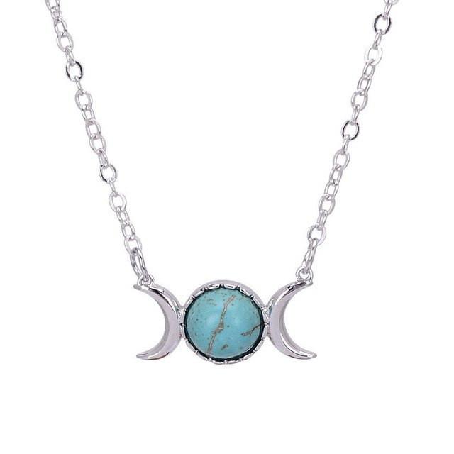 Natural Stone Triple Moon Goddess Necklace - Floral Fawna