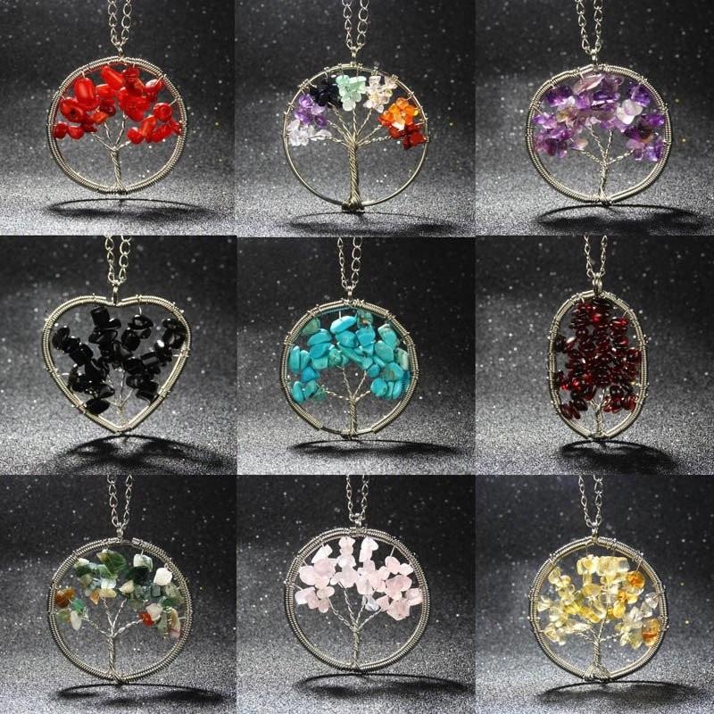 Natural Stones Tree Of Life Necklace - Floral Fawna