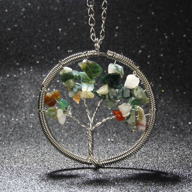 Natural Stones Tree Of Life Necklace - Floral Fawna