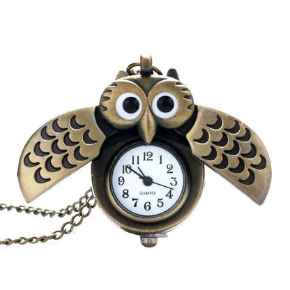 Owl Pocket Watch Long Necklace - Floral Fawna