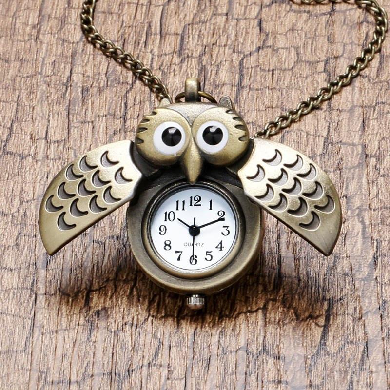 Owl Pocket Watch Long Necklace - Floral Fawna