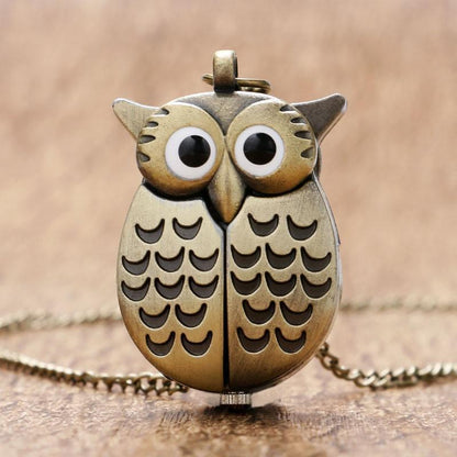 Owl Pocket Watch Long Necklace - Floral Fawna