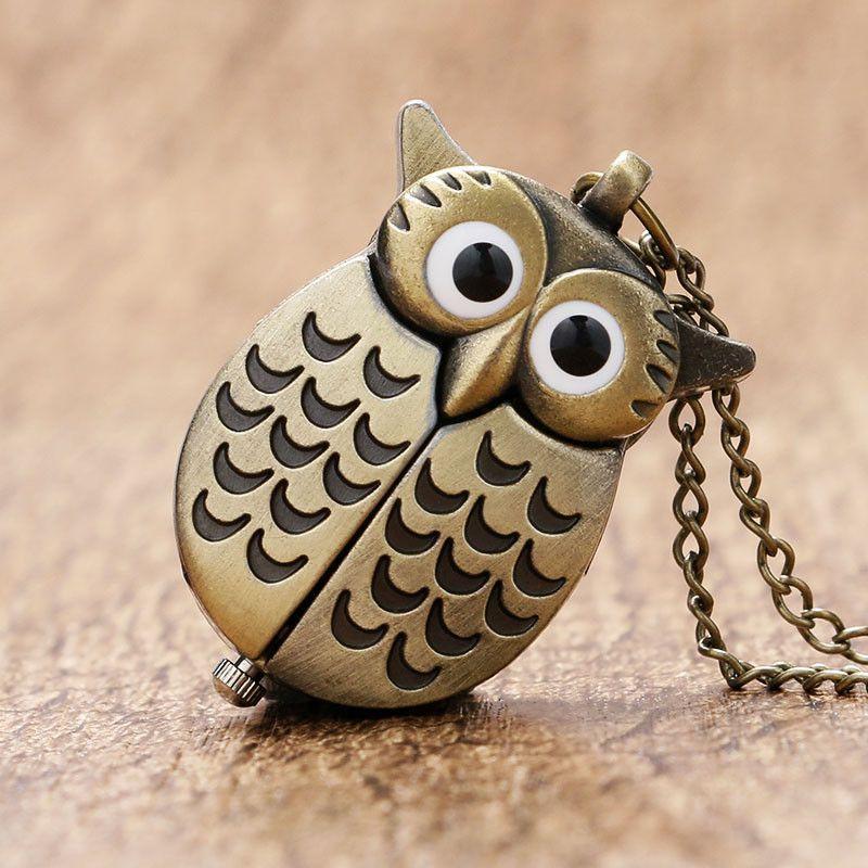 Owl Pocket Watch Long Necklace - Floral Fawna