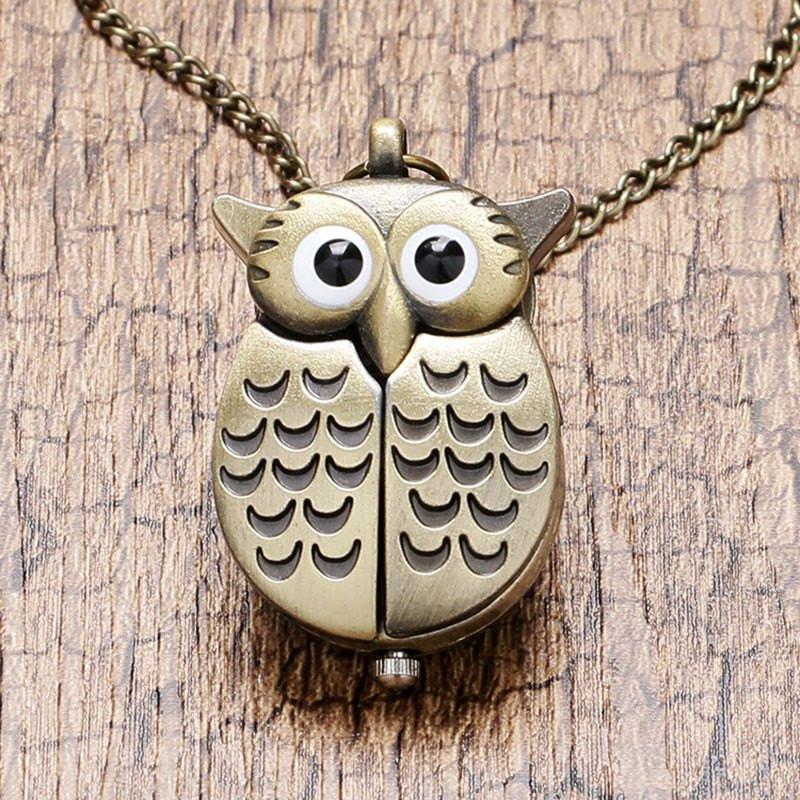 Owl Pocket Watch Long Necklace - Floral Fawna