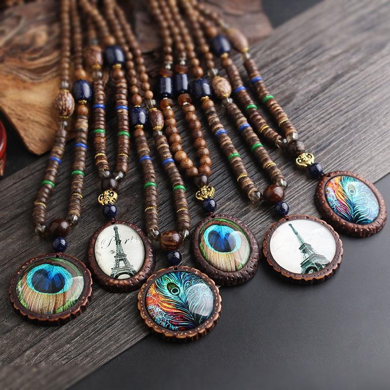 Peacock Wooden Beads Necklace - Floral Fawna