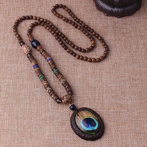 Peacock Wooden Beads Necklace - Floral Fawna