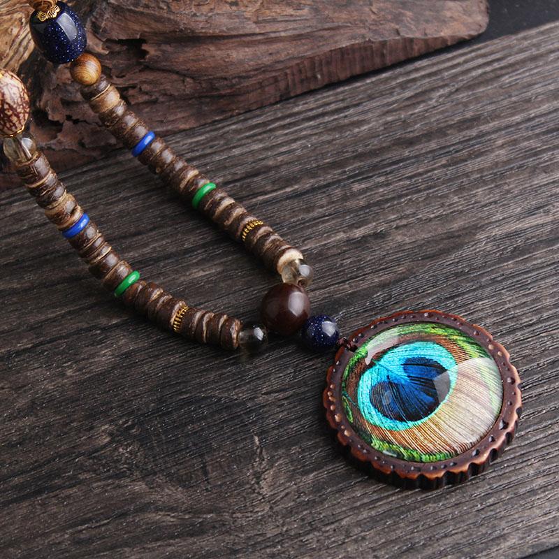 Peacock Wooden Beads Necklace - Floral Fawna