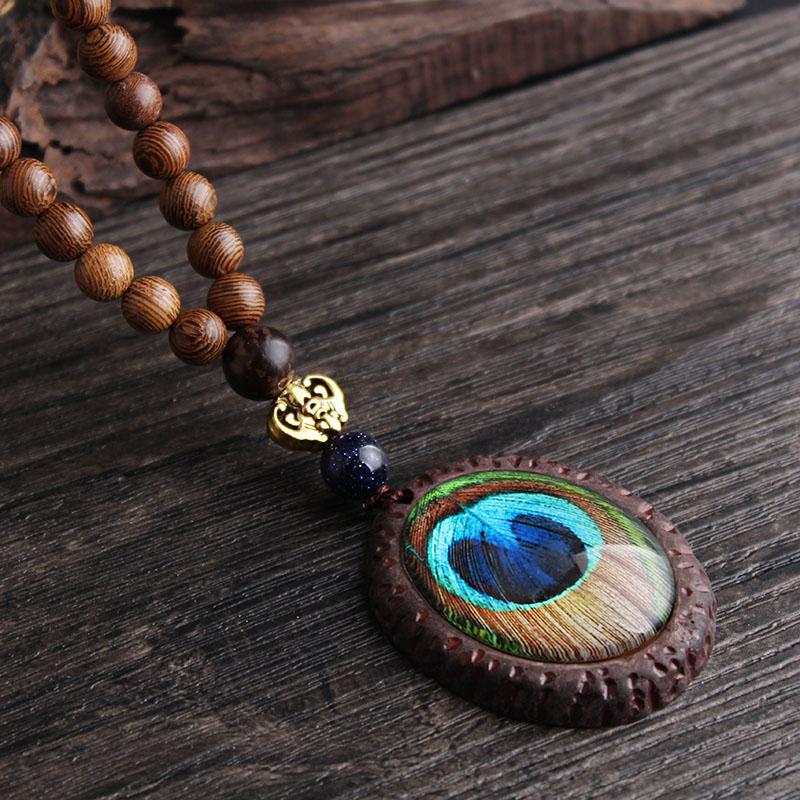 Peacock Wooden Beads Necklace - Floral Fawna