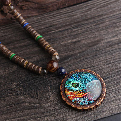 Peacock Wooden Beads Necklace - Floral Fawna