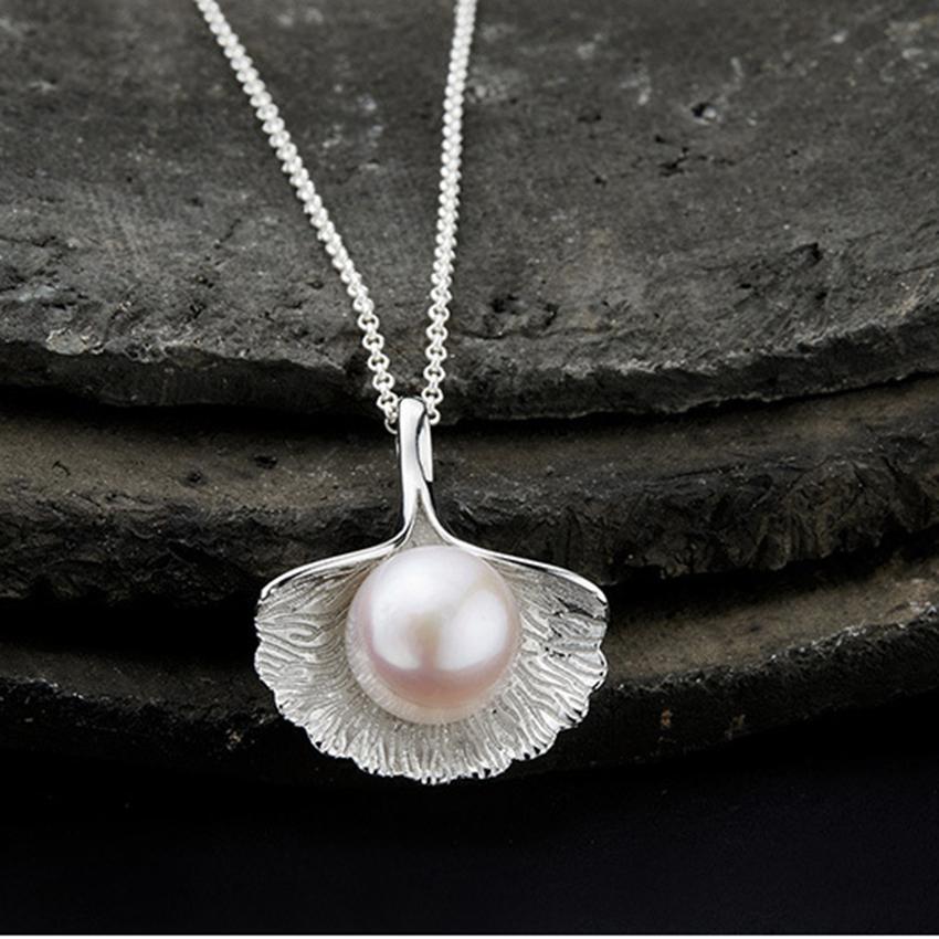 Pearl In Ginkgo Leaf Sterling Silver Necklace - Floral Fawna