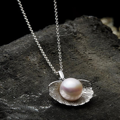 Pearl In Ginkgo Leaf Sterling Silver Necklace - Floral Fawna