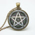 Pentacle Wiccan Pendant Talisman - Unique Glass & Bronze Necklace - Floral Fawna