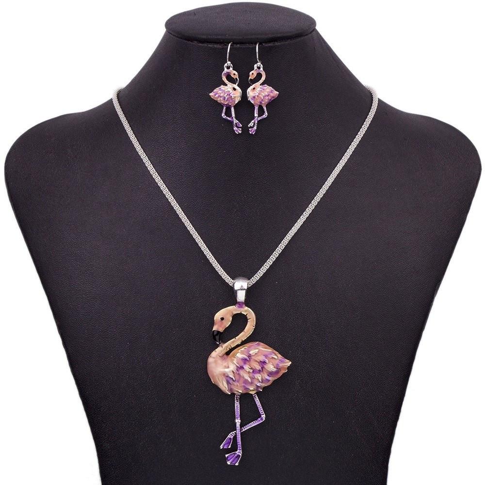 Pink Flamingos Necklace &amp; Earrings Set - Floral Fawna