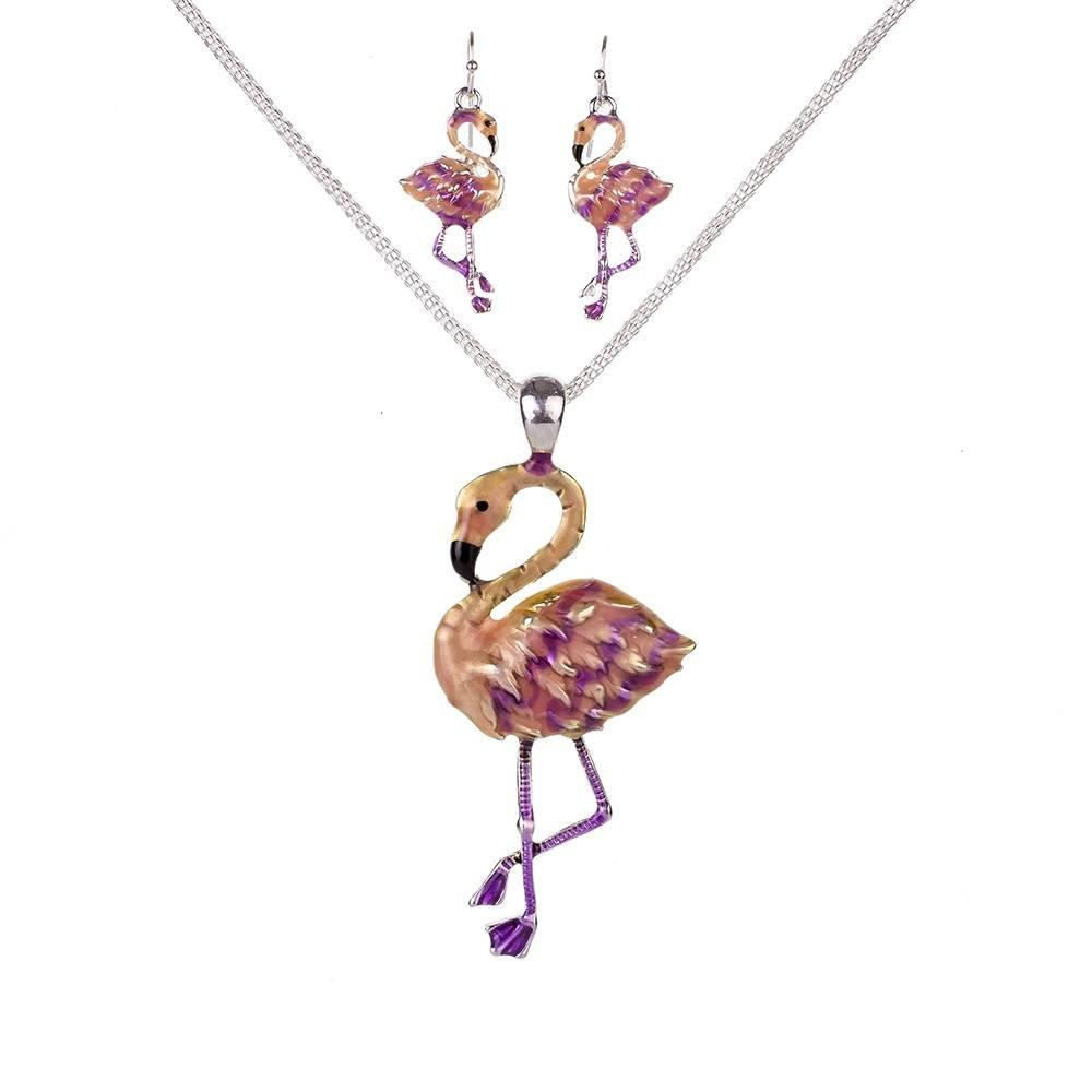 Pink Flamingos Necklace &amp; Earrings Set - Floral Fawna