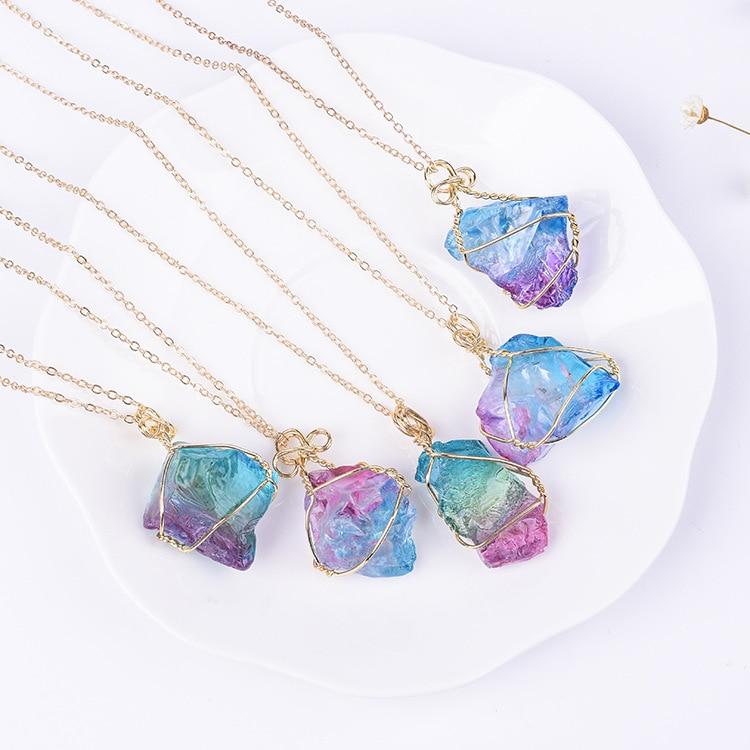 Rainbow Crystal Stone Necklace - Floral Fawna