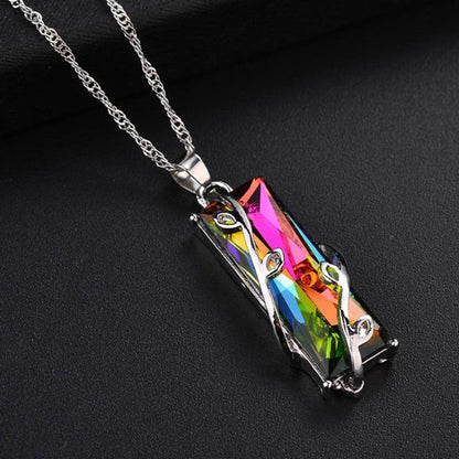 Rainbow Glass Leaves Necklace - Floral Fawna