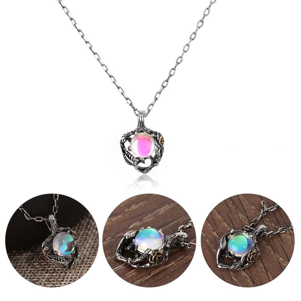 Rainbow Moonstone Rose Necklace - Floral Fawna