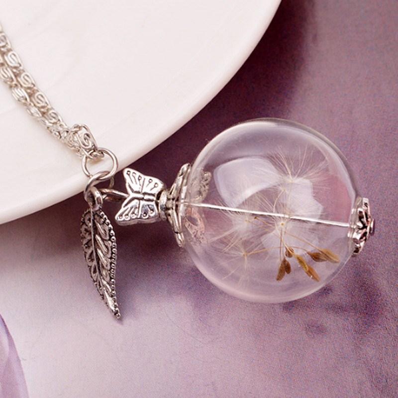 Real Dandelion Seeds Orb Necklace With a Charm - Floral Fawna