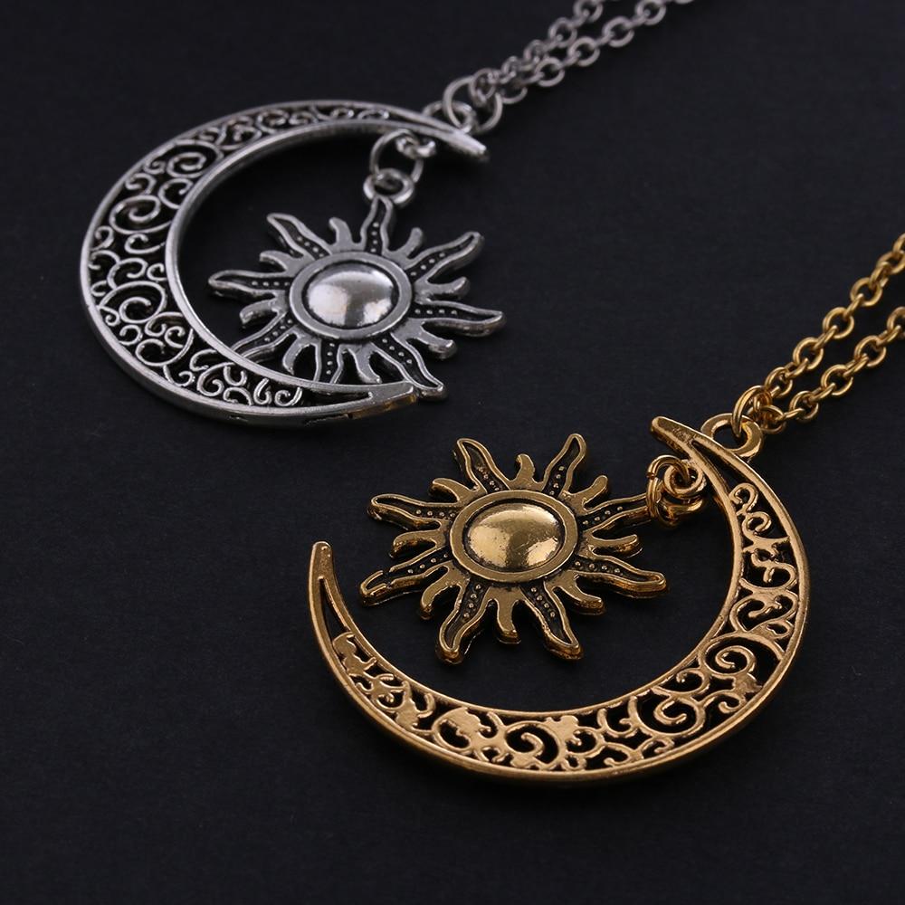 Retro Crescent Moon & Sun Necklace - Floral Fawna