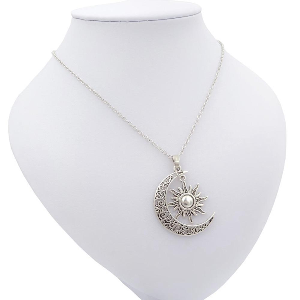 Retro Crescent Moon &amp; Sun Necklace - Floral Fawna