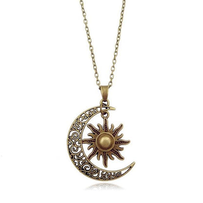 Retro Crescent Moon &amp; Sun Necklace - Floral Fawna