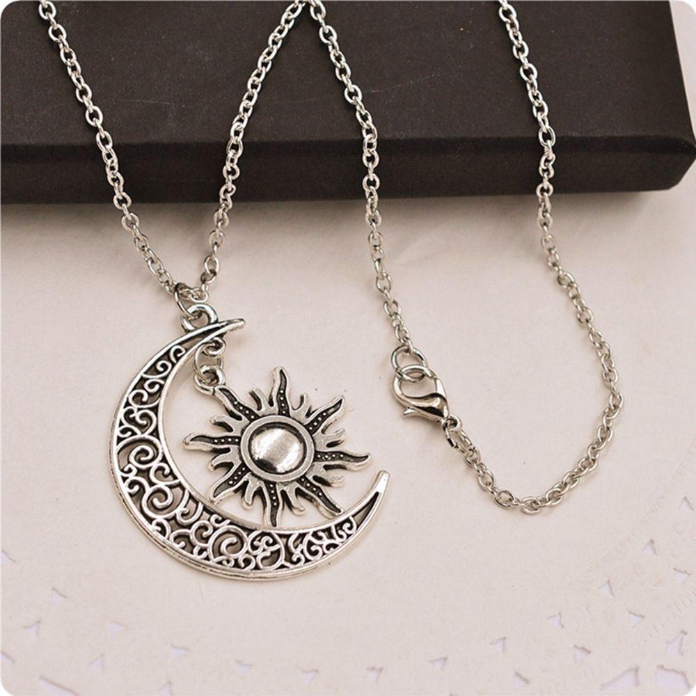 Retro Crescent Moon &amp; Sun Necklace - Floral Fawna