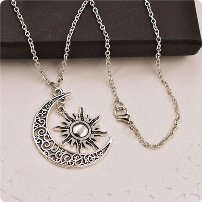 Retro Crescent Moon &amp; Sun Necklace - Floral Fawna