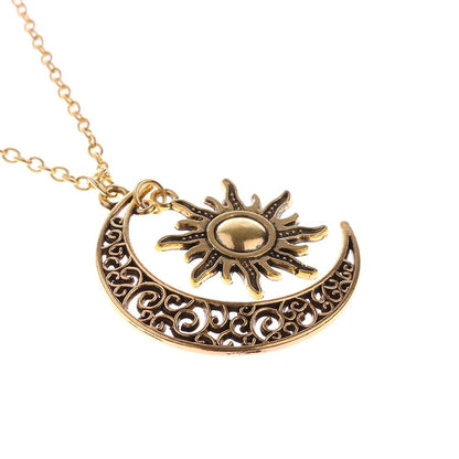 Retro Crescent Moon &amp; Sun Necklace - Floral Fawna