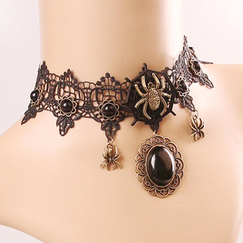 Retro Halloween Spider Lace Necklace - Floral Fawna