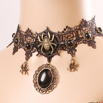 Retro Halloween Spider Lace Necklace - Floral Fawna