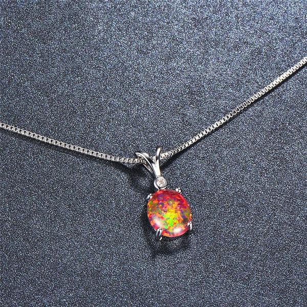 Silver Filled Fire Opal Necklace - Floral Fawna