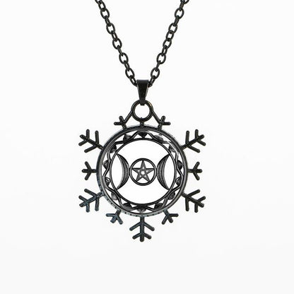 Snowflake Wiccan Art Cabochon Necklace - Floral Fawna