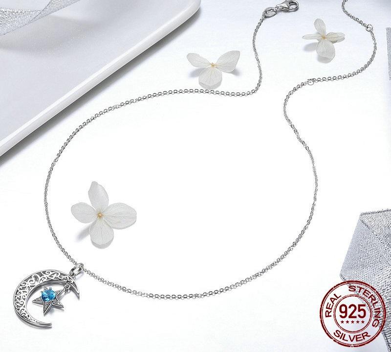 Sparkling Moon &amp; Star Sterling Silver Necklace - Floral Fawna