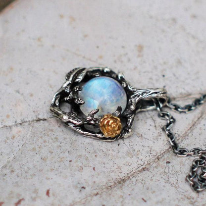 The Enchanted Garden Moonstone Necklace - Floral Fawna