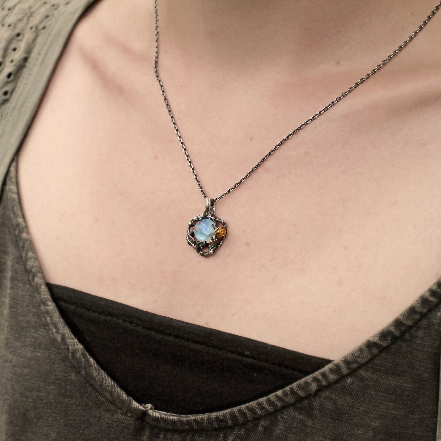 The Enchanted Garden Moonstone Necklace - Floral Fawna