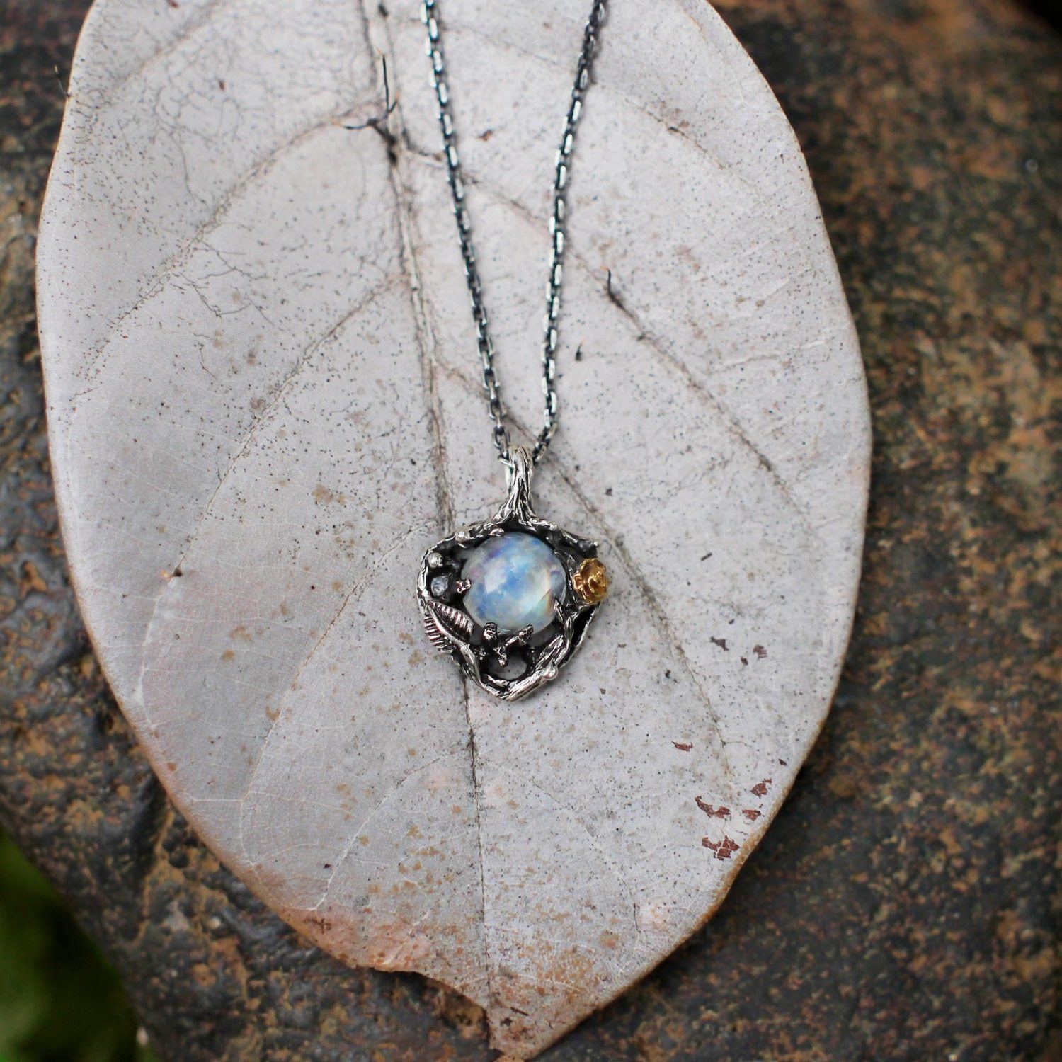 The Enchanted Garden Moonstone Necklace - Floral Fawna