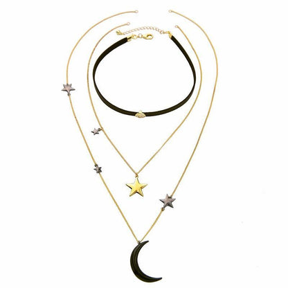 Three Layers Stars &amp; Moon Necklace - Floral Fawna